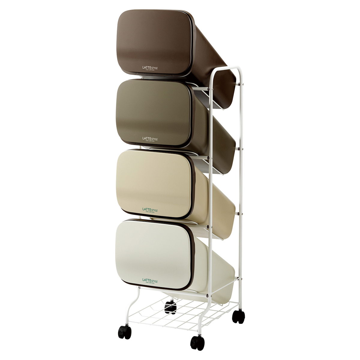 ゴミ箱 4段 Nラテスタイル スタンドダストボックス ( ごみ箱 19L×4 ふた付き ダストボックス 分別ごみ箱 キャスター付き 縦型 20リットル 4個 フタ付 前開き キッチン スリム 蓋付き くずかご たて型 収納 ダストBOX )