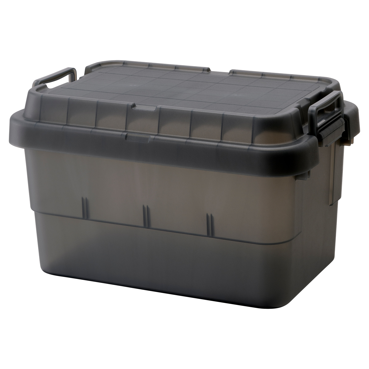 収納ボックス 幅60×奥行39×高さ35.7cm トランクカーゴ スタッキング クリアタイプ 50L TC-50S ( リス 座れる 収納ケース 収納 ボックス 頑丈箱 フタ付き ケース ストック ストッカー プラスチック 持ち手付き 日本製 コンテナ ) 【クリアブラック】 クリアブラック