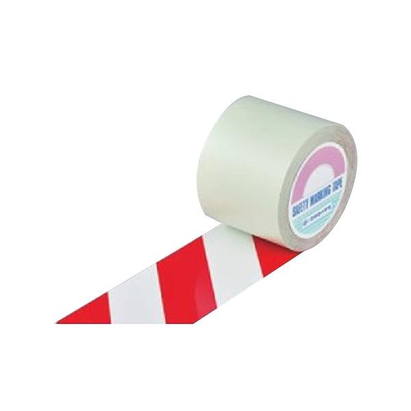 ガードテープ 白×赤 100mm幅 20m テープ 日本製 （ 安全 区域 標示 粘着テープ 区画整理 線引き ライン引き 室内 床 対応 専用 安全用品 用品 グッズ ） - 1