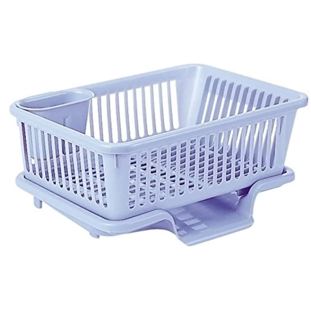 水切りかご 縦型 カトラリーポケット付き ( 日本製 水切りラック プラスチック 水切りバスケット 水切りカゴ 水切り籠 シンク上 水切り かご 水が流れる 洗い物 食器洗い 食器 乾燥 縦置き キッチン用品 ) 【パールブルー】 パールブルー