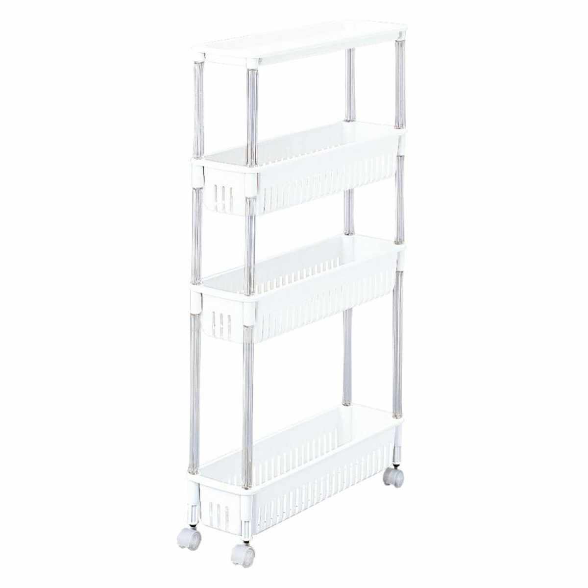 キッチンワゴン ルーチェワゴン 4段 幅15.2cm 奥行49.9cm 高さ87.4cm ( キャスター付き 天板付き キッチンストッカー 日本製 マルチワゴン キッチンラック ワゴン ラック 収納 ワゴン収納 バスケットワゴン キッチン 洗面所 四段 ) 【ホワイト】 ホワイト