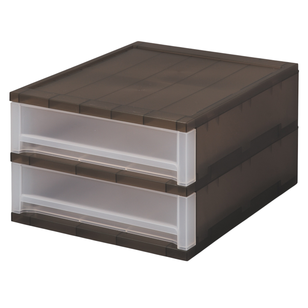 収納ケース 引出し Brio A4 浅型2段ケース 約幅27×奥行34.7×高さ18.5cm ( 収納ボックス 収納 プラスチック 小物収納 小物 積み重ね スタッキング 小物入れ 小物整理 書類 書類整理 デスク収納 仕切り付き 仕切り板 ) 【ブラウン】 ブラウン