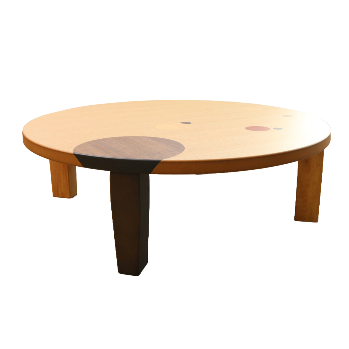 ローテーブル 折りたたみ 円型 直径105cm アース ( ナラ 象嵌入り 突板仕上げ 日本製 和風 円卓 ちゃぶ台 テーブル 天然木 木製 折り畳み 丸 3~4人用 円 ドット バイカラー 食卓 かわいい 和室 リビングテーブル 木製テーブル )