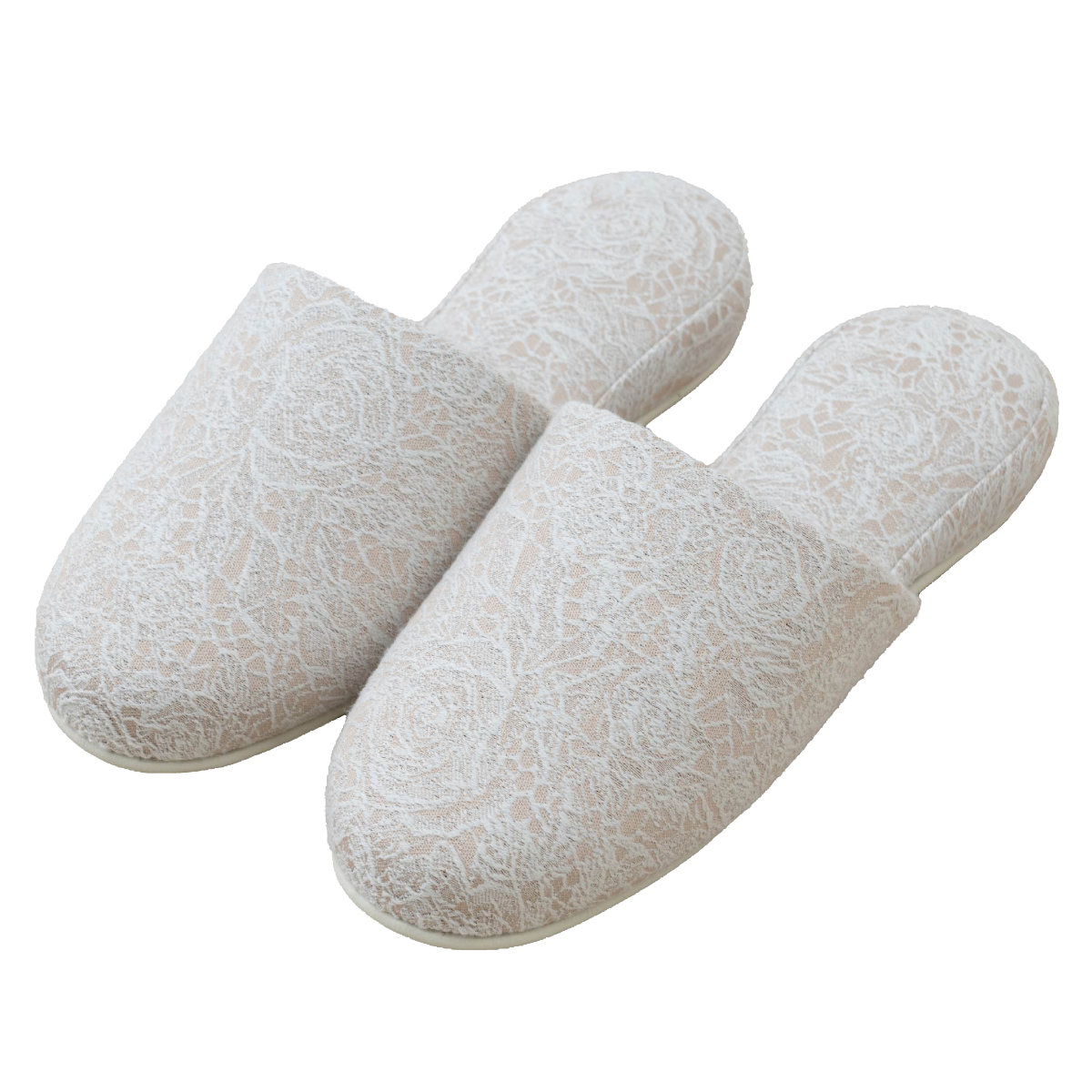 スリッパ ローズレイススリッパ 約25.0~26.5cm ( 室内 来客用 レディース おしゃれ オールシーズン ベーシック レース 花柄 大きめ ルームスリッパ トイレ インテリア雑貨 サイズ豊富 自宅 室内用 サロン ショップ ) 【ベージュ】 ベージュ