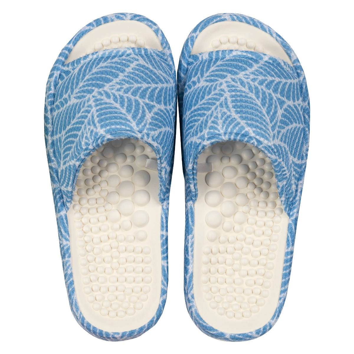 スリッパ ヘルスリーフヴェインつぼ押し 健康サンダル 約22.0~24.0cm ( 洗える 足つぼ レディース 夏用 涼しい 洗濯機OK メッシュ生地 リーフ柄 ベーシック ルームスリッパ トイレ インテリア雑貨 サイズ豊富 自宅 室内用 ) 【ブルー】 ブルー