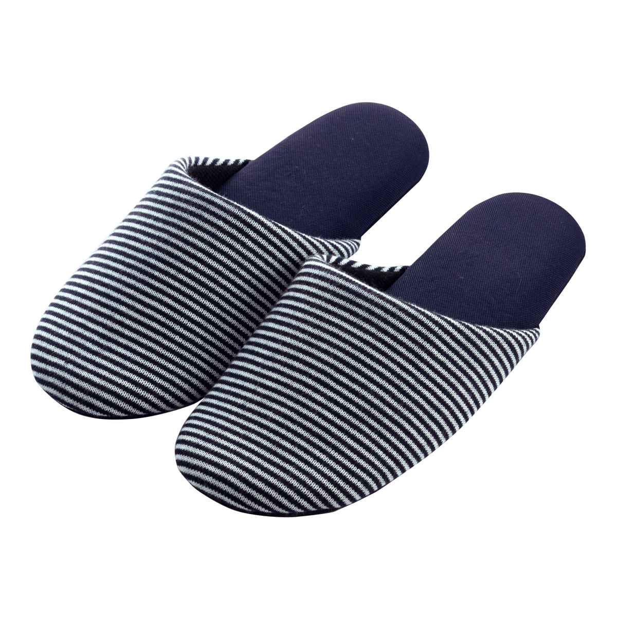 スリッパ ピンボーダースリッパ M 約22.5~24.0cm ( 洗える 室内 来客用 レディース オールシーズン ベーシック ボーダー ニット編み ルームスリッパ トイレ インテリア雑貨 自宅 室内用 ) 【ネイビー】 ネイビー