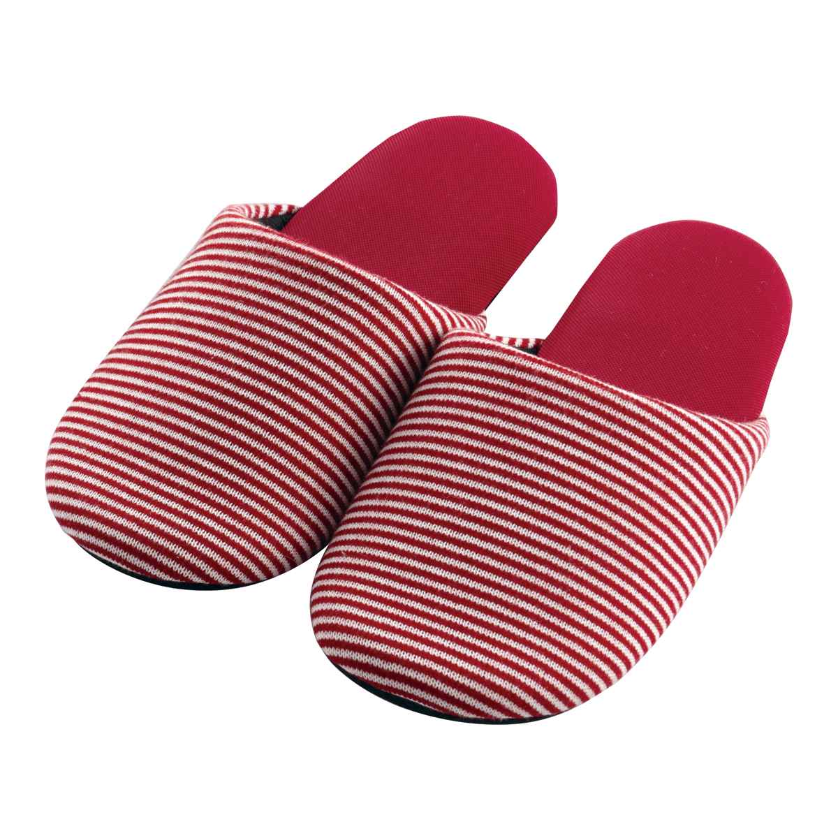 スリッパ ピンボーダースリッパ M 約22.5~24.0cm ( 洗える 室内 来客用 レディース オールシーズン ベーシック ボーダー ニット編み ルームスリッパ トイレ インテリア雑貨 自宅 室内用 ) 【レッド】 レッド