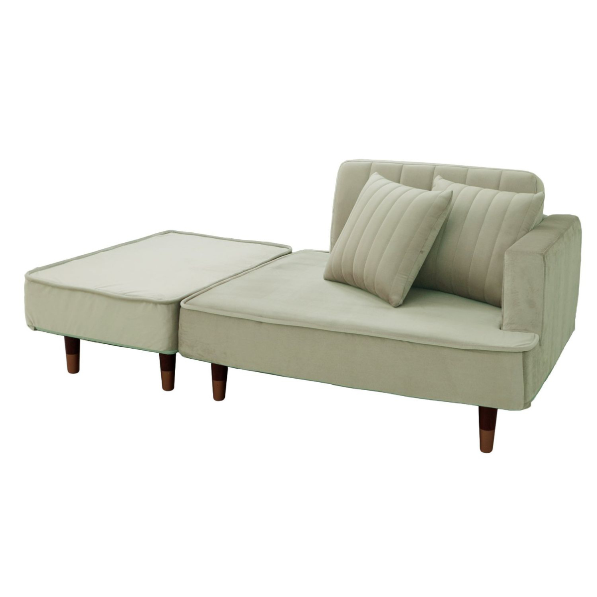 組み合わせソファ ソファ オットマン ベロア クッション付き ( 2点セット カウチ ソファベッド l字型 1人掛け 2人掛け 大人かわいい おしゃれ コンパクト くすみカラー ) 【グリーン】 グリーン