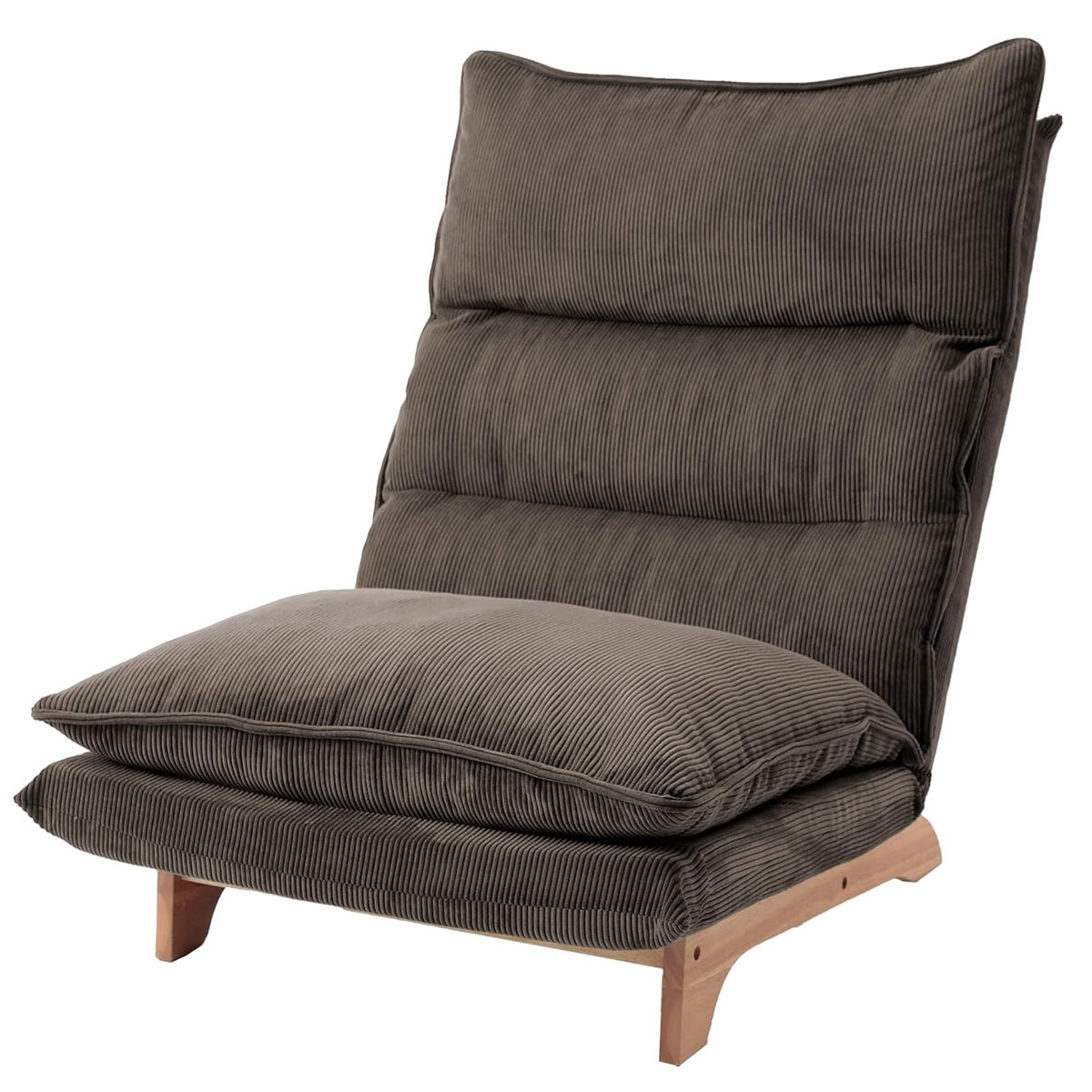 座椅子 ハイバック 1人掛け リクライニング リラックスチェア コーデュロイ生地 ダリアン・デニム調生地 ( ソファ ローソファ フロアチェア 天然木 フレーム ファブリック 北欧 ナチュラル ) 【チャコールグレー】 チャコールグレー