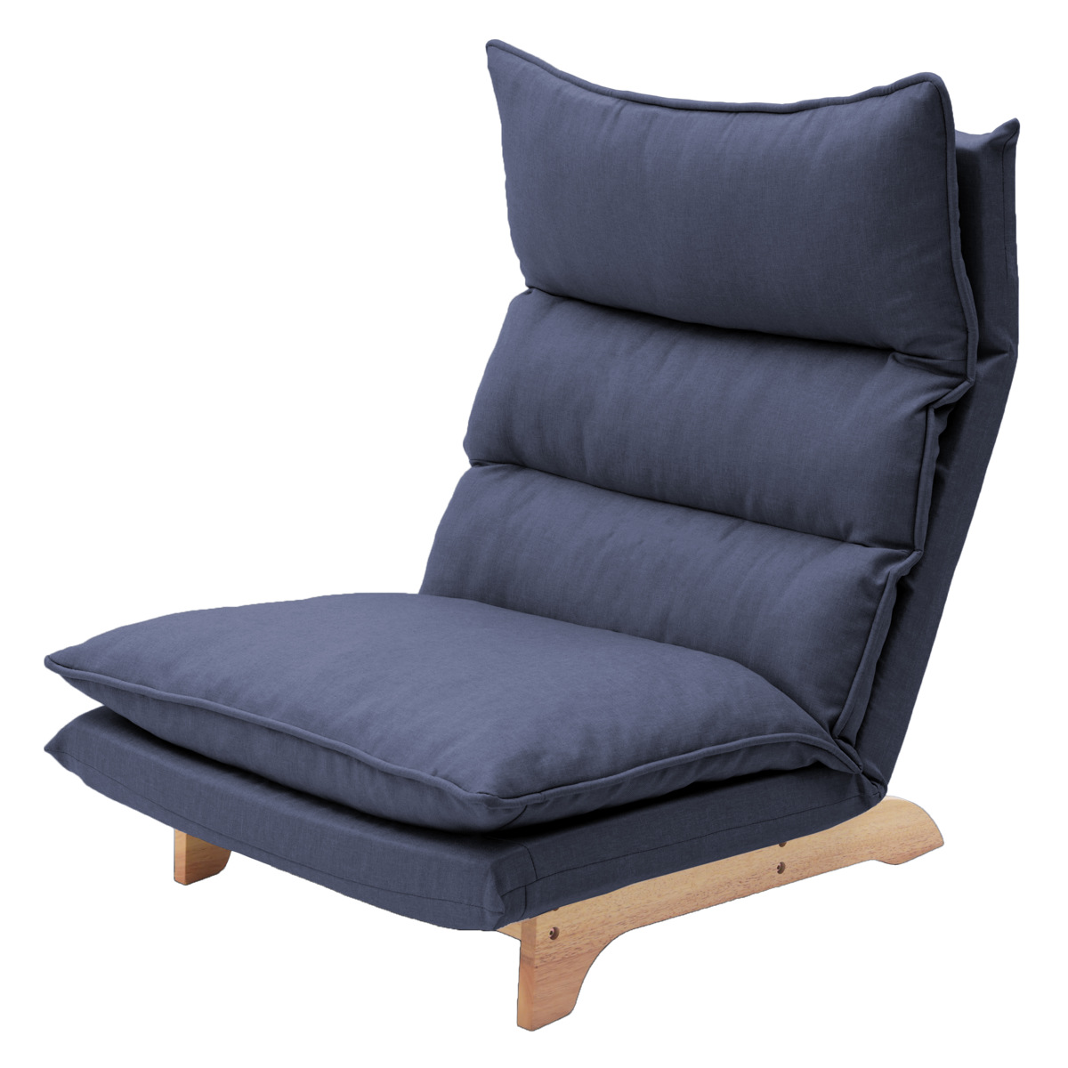 座椅子 ハイバック 1人掛け リクライニング リラックスチェア コーデュロイ生地 ダリアン・デニム調生地 ( ソファ ローソファ フロアチェア 天然木 フレーム ファブリック 北欧 ナチュラル ) 【インディゴブルー】 インディゴブルー