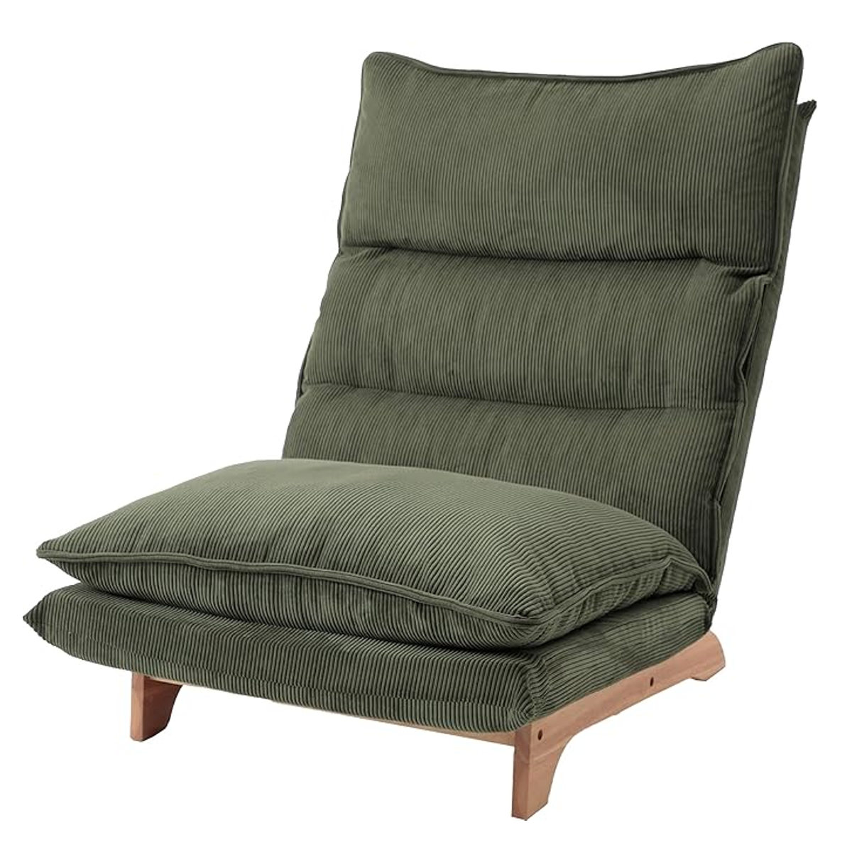 座椅子 ハイバック 1人掛け リクライニング リラックスチェア コーデュロイ生地 ダリアン・デニム調生地 ( ソファ ローソファ フロアチェア 天然木 フレーム ファブリック 北欧 ナチュラル ) 【モスグリーン】 モスグリーン