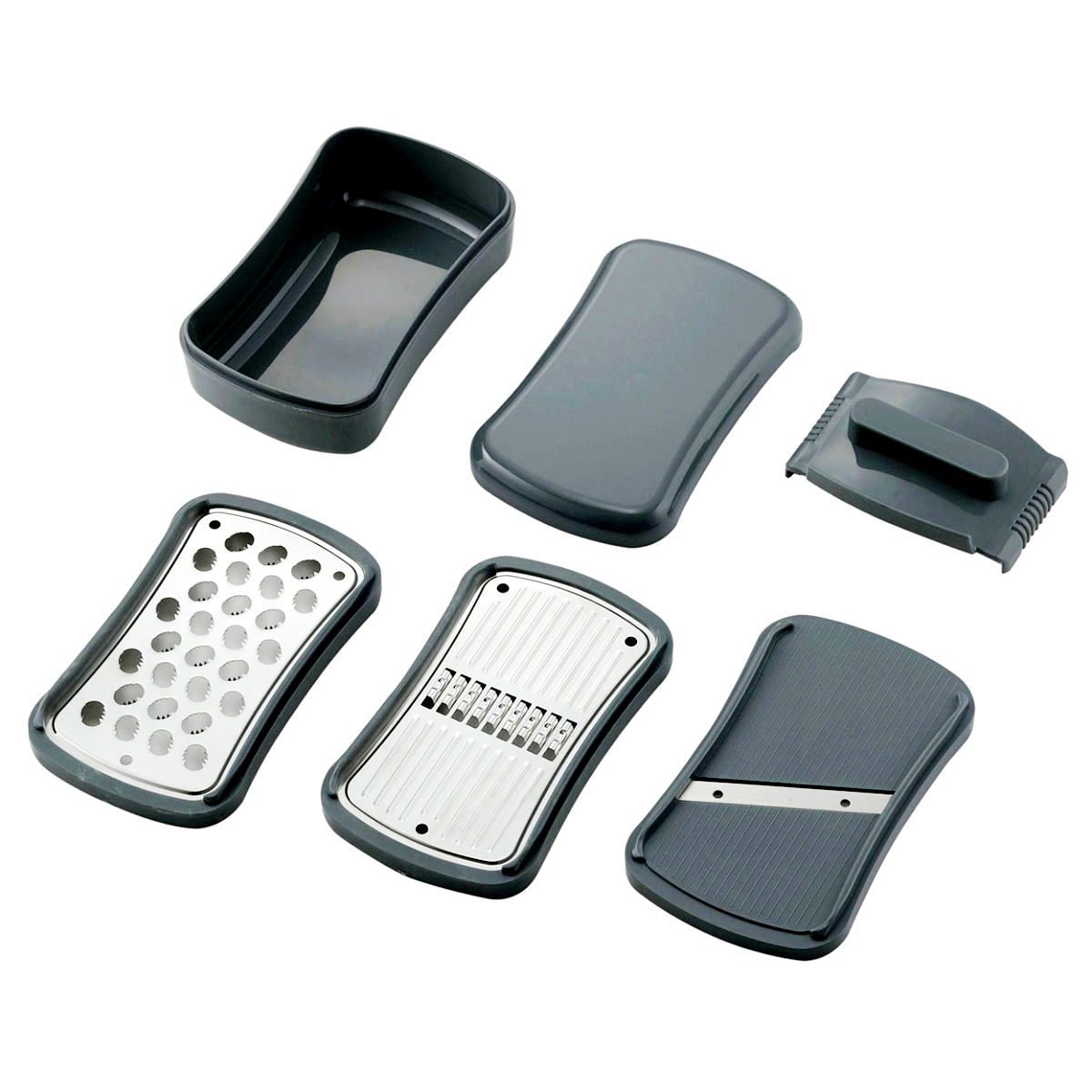 野菜調理器セット 6点セット コンパクト 日本製 ( おろし器 千切り器 野菜スライサー セット 調理器 ベジタブルスライサー おろし金 大根おろし 皮むき器 スライス 安全ガード キッチンツール 受け皿付き )