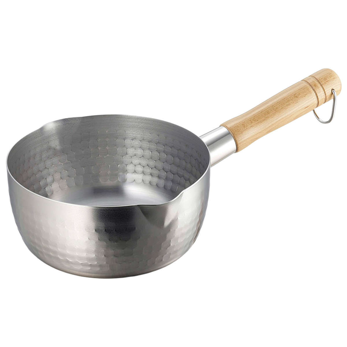 雪平鍋 18cm プロモデル 槌目 ゆきひら鍋 アヒル口付 日本製 ( IH対応 ガス火対応 行平鍋 片手鍋 18センチ 鍋 なべ 片手なべ アルミ鍋 アルミ 和鍋 軽量 注ぎ口 両口 天然木 ハンドル キッチン 調理用品 )
