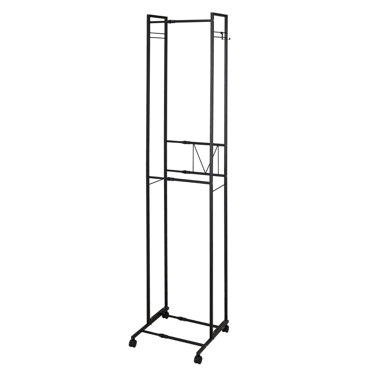 ハンガーラック 2段 スリム 伸縮タイプ キャスター付き ( コートハンガー パイプハンガー 洋服掛け コート掛け 収納 洋服 掛け 衣類 収納用品 衣類収納 ラック ハンガー掛け おしゃれ リビング 玄関 洗濯物干し ) 【ブラック】 ブラック