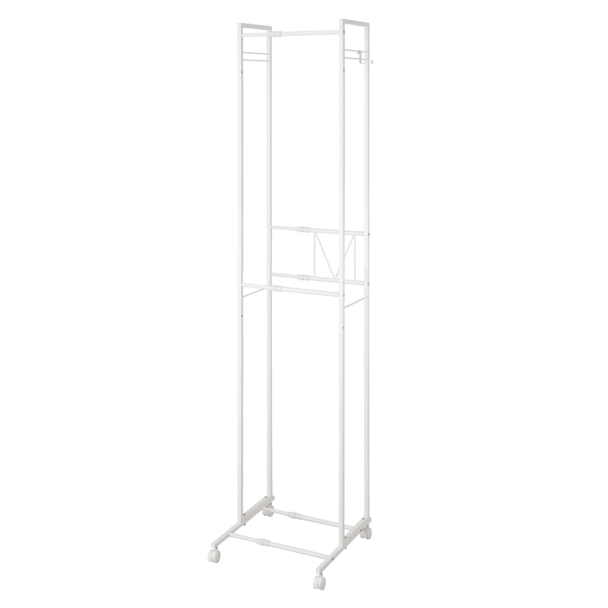 ハンガーラック 2段 スリム 伸縮タイプ キャスター付き ( コートハンガー パイプハンガー 洋服掛け コート掛け 収納 洋服 掛け 衣類 収納用品 衣類収納 ラック ハンガー掛け おしゃれ リビング 玄関 洗濯物干し ) 【ホワイト】 ホワイト