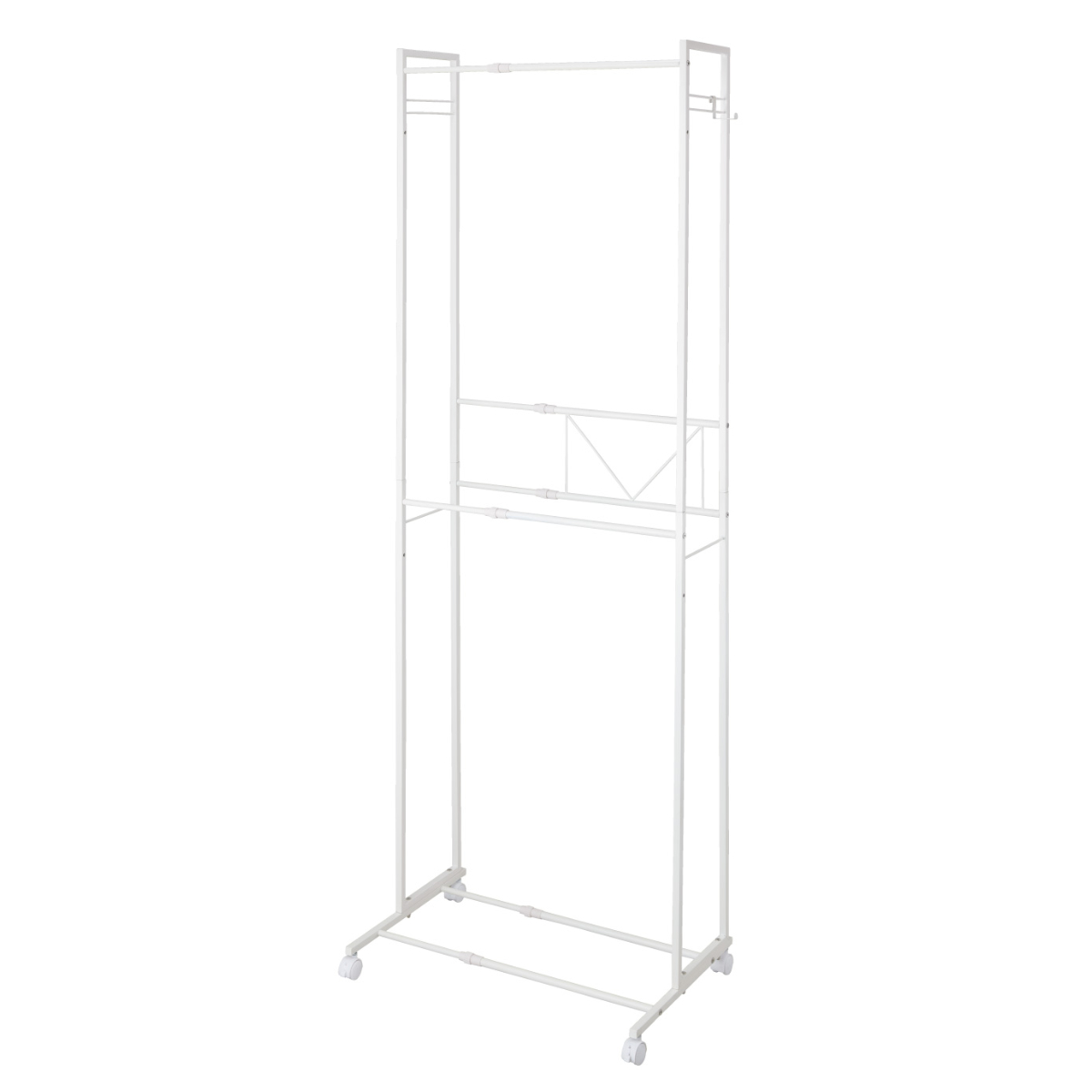 ハンガーラック 2段 ワイド 伸縮タイプ キャスター付き ( コートハンガー パイプハンガー 洋服掛け コート掛け 収納 洋服 掛け 衣類 収納用品 衣類収納 ラック ハンガー掛け おしゃれ リビング 玄関 洗濯物干し ) 【ホワイト】 ホワイト