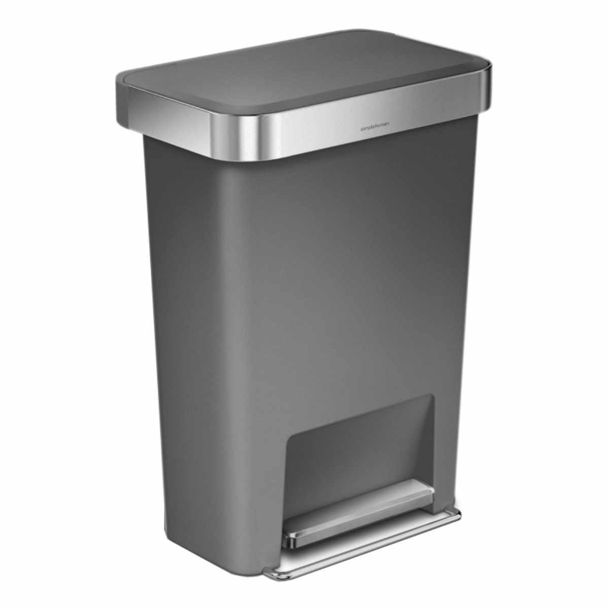 ゴミ箱 45L 正規品 simplehuman プラスチックレクタンギュラ-ステップカン ( ごみ箱 4.5リットル シンプルヒューマン ペダル メーカー保証付き ふた付き キッチン 抗菌加工 ステンレス 袋が見えにくい 指紋が付きにくい ) 【グレー】 グレー