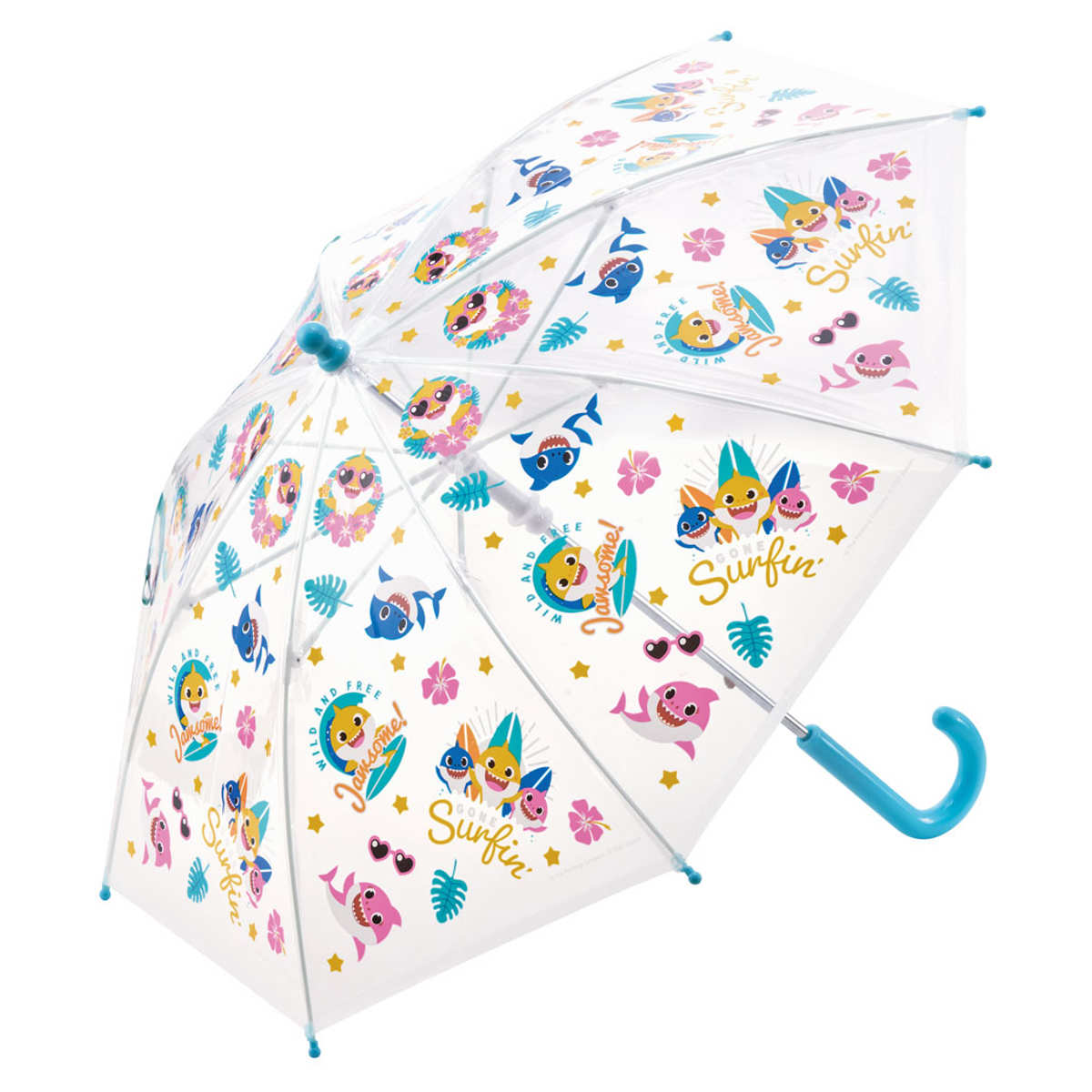 傘 40cm 子ども用ビニール傘 キャラクター ( ビニール傘 子ども用 手動開閉式 おさるのジョージ はらぺこあおむし パウパトロール トーマス 星のカービィ ベイビーシャーク カサ レイングッズ 長傘 透明窓 安全カバー 通園 通学 ) 【ベイビーシャーク23】 ベイビーシャーク23