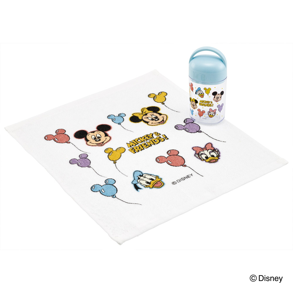 抗菌ケース付おしぼり ミッキー&フレンズ風船 ( ミッキー お手拭き タオル ハンカチ 手拭き ハンドタオル 抗菌 おしぼりタオル おてふき おしぼりケース ケース付 子供 キッズ 給食 AG 銀 )