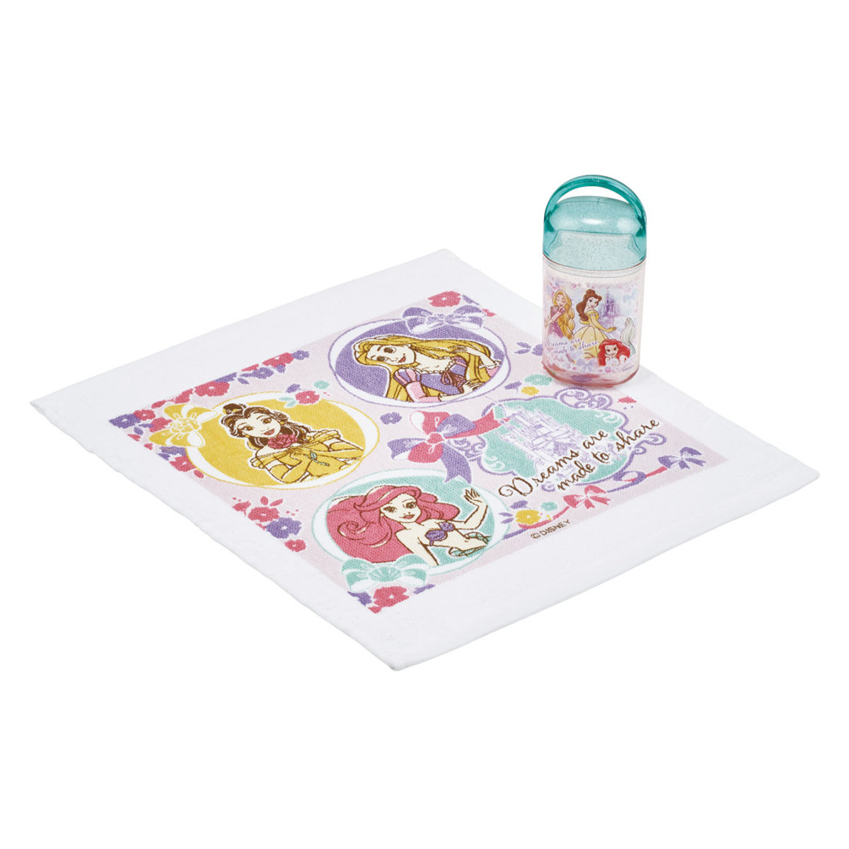 抗菌ケース付おしぼり プリンセス25 ( ディズニープリンセス お手拭き タオル ハンカチ 手拭き ハンドタオル 抗菌 おしぼりタオル おてふき おしぼりケース ケース付 子供 キッズ 給食 AG 銀 )