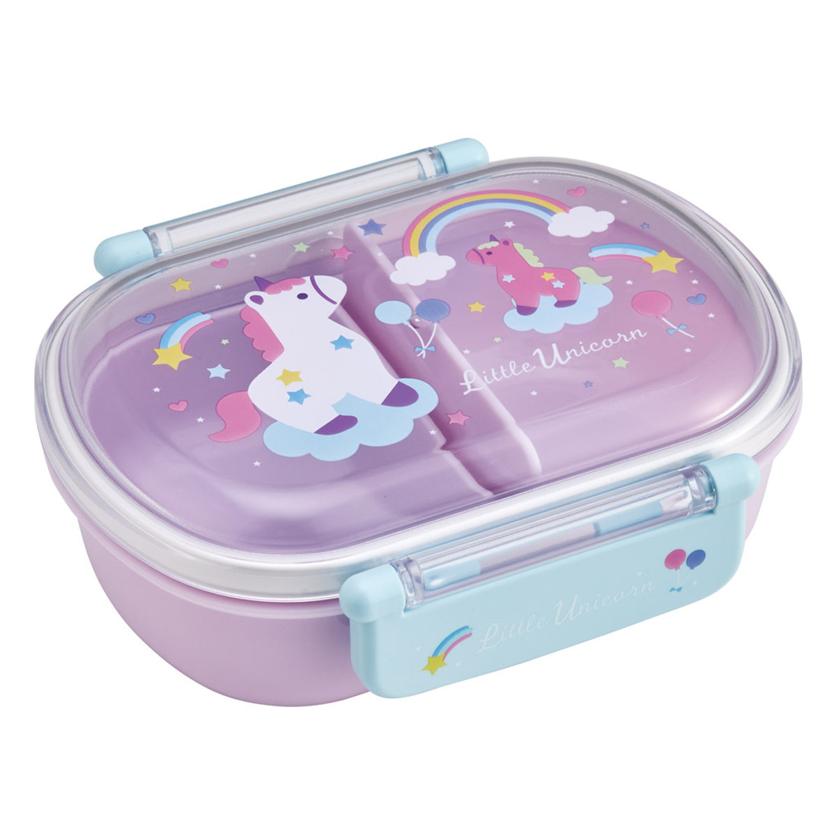 弁当箱 1段 360ml 抗菌ふわっとタイトランチ リトルユニコーン ( ユニコーン ランチボックス 食洗機対応 レンジ対応 抗菌 日本製 ドーム蓋 キッズ 子供 食洗機OK レンジOK お弁当 弁当 一段 2点ロック 銀 AG 抗菌加工 )