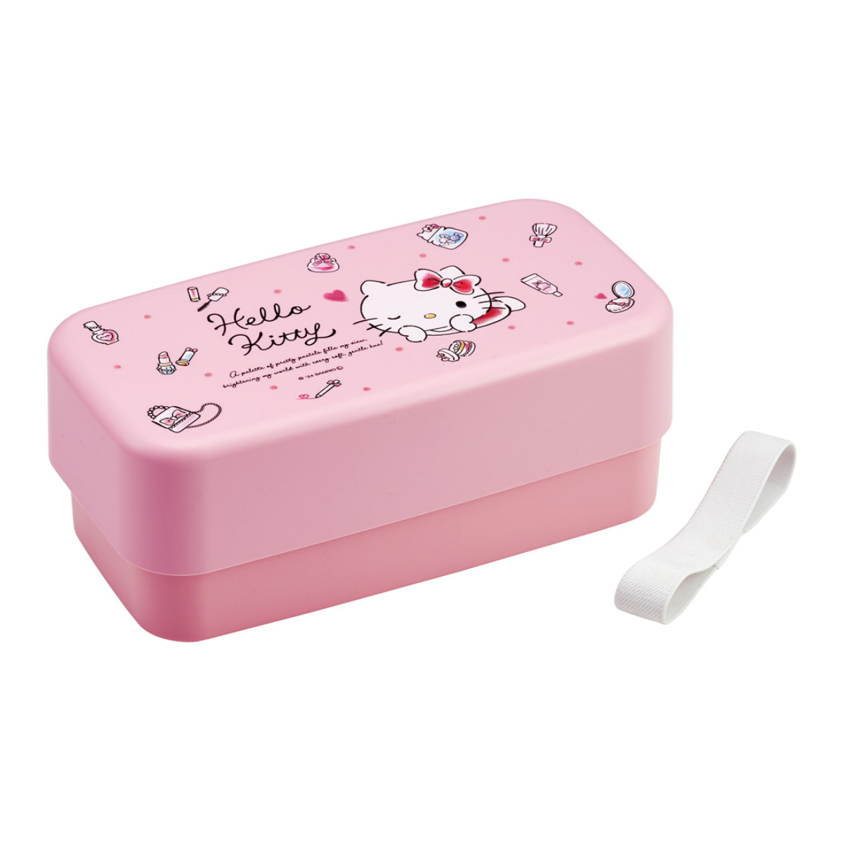 弁当箱 2段 1L カトラリー付ランチボックス キティ 水彩コスメ ( ハローキティ ランチボックス 食洗機対応 レンジ対応 二段 カトラリー 付き 日本製 仕切り付き スプーン フォーク 食洗機OK レンジOK お弁当 弁当 二段弁当 )