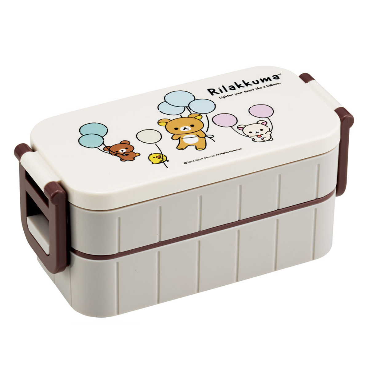 弁当箱 2段 600ml 抗菌タイトランチボックス リラックマ ふわっと風船 ( お弁当箱 抗菌 ランチボックス レンジ対応 お弁当 二段 日本製 おべんとう箱 弁当 仕切り付き お箸付き 抗菌加工 銀 AG 2点ロック )