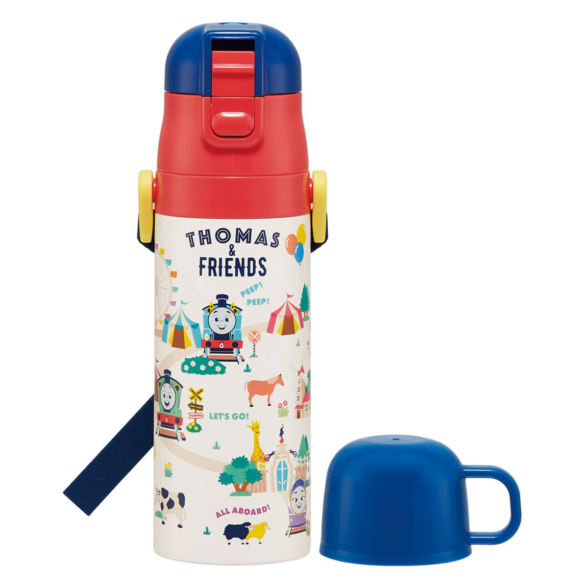 水筒 470ml 430ml 超軽量2WAYステンレスボトル トーマス ( 保冷 保温 直飲み コップ付き ワンプッシュ マグボトル コップ飲み 2way 子供用 すいとう ボトル キッズ ワンタッチ ステンレス 超軽量 軽量 )