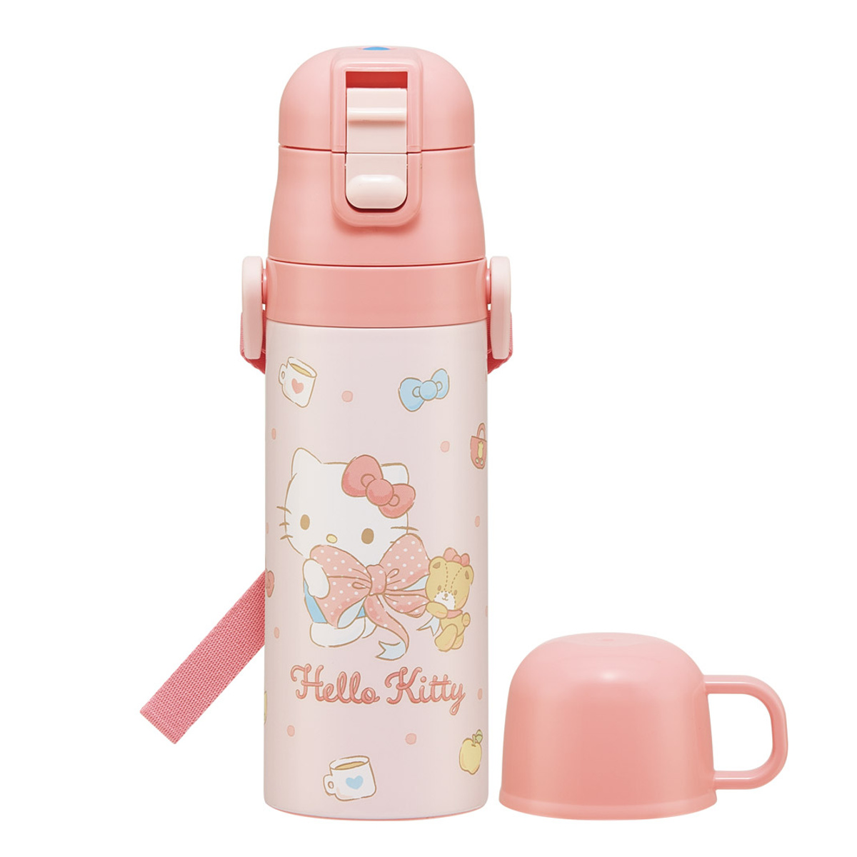 水筒 470ml 430ml 超軽量2WAYステンレスボトル キティビックリボン ( ハローキティ 保冷 保温 直飲み コップ付き ワンプッシュ マグボトル コップ飲み 2way 子供用 すいとう ボトル キッズ ワンタッチ ステンレス 超軽量 軽量 )