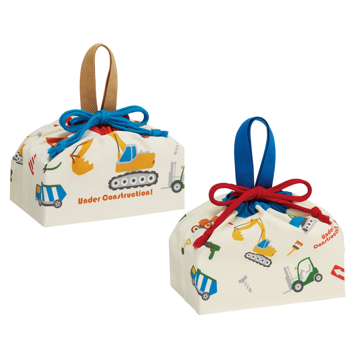 お弁当袋 ランチ巾着 2枚セット はたらくクルマ ( 弁当袋 給食袋 巾着袋 ランチバッグ 子供 お弁当箱 日本製 弁当箱 弁当 給食 袋 弁当巾着 マチ 小物入れ 幼稚園 保育園 キッズ )