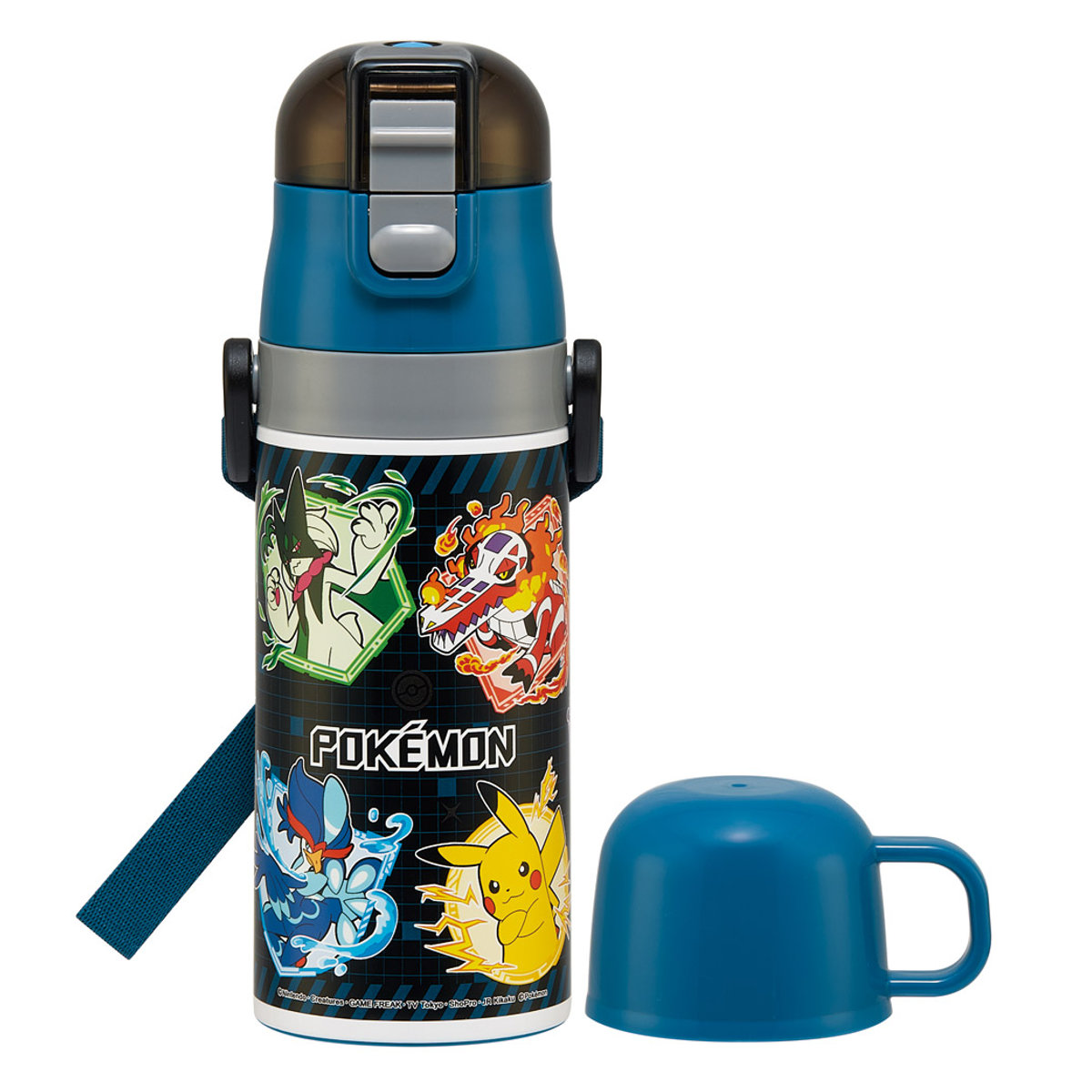 水筒 350ml 420ml 子供用 2WAYボトル ポケモン25 ( ポケットモンスター 保温 保冷 ワンタッチ 直飲み コップ飲み ダイレクトボトル ステンレスボトル 2way ワンプッシュ 軽量 子供用水筒 幼稚園 保育園 肩紐付き キッズ ボトル )