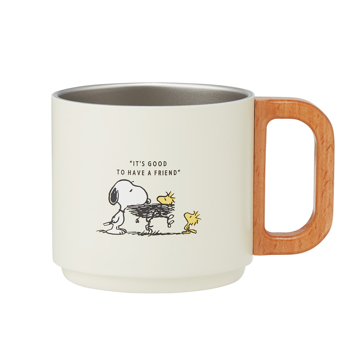マグカップ 350ml スタッキングステンマグ くまのプーさん スヌーピー ( ステンレス 天然木 プーさん ディズニー キャラクター かわいい マグ 保温 保冷 スタッキング 積み重ね カップ コップ キャラ 木製ハンドル コーヒー ) 【スヌーピー】 スヌーピー