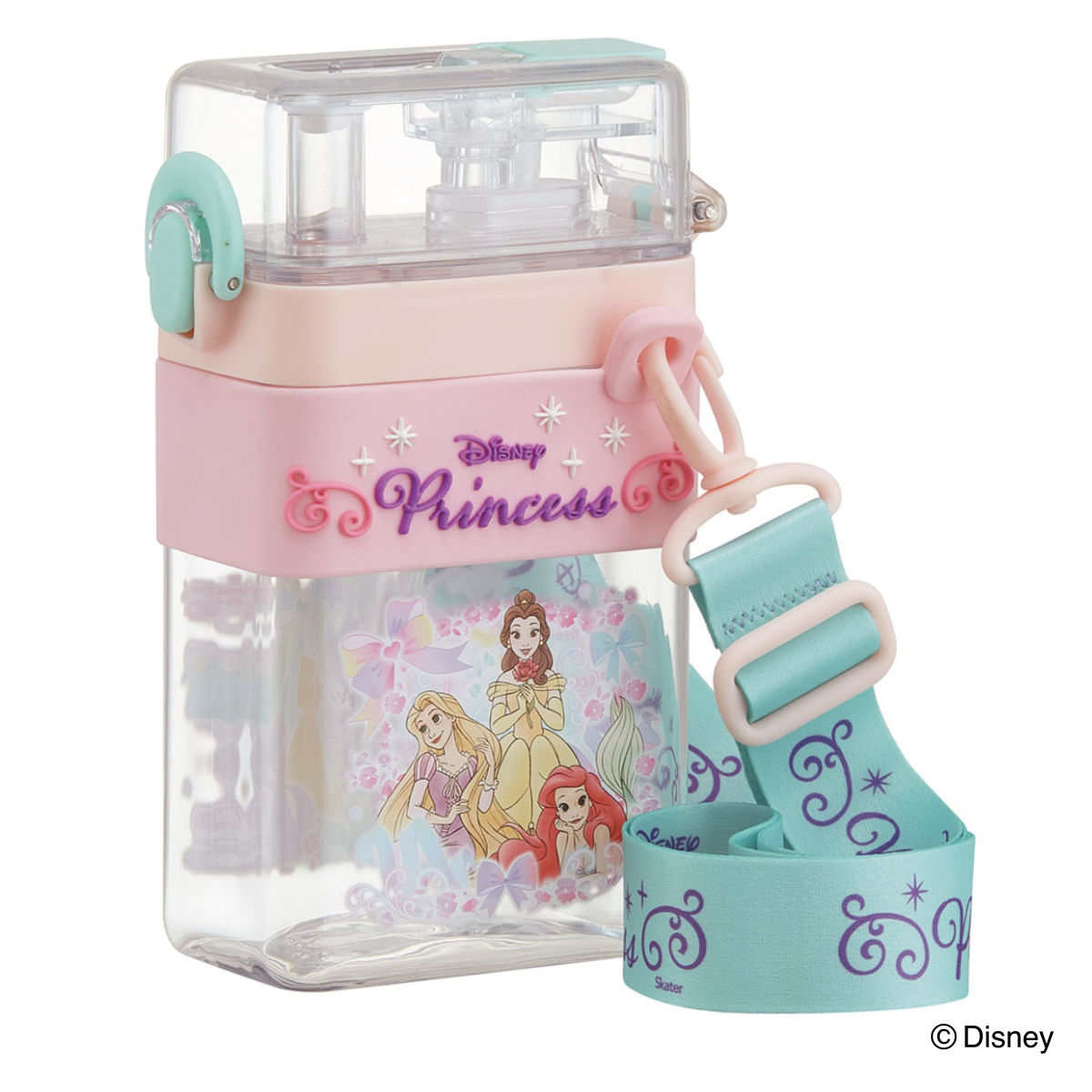 水筒 600ml スクエア2WAYボトル ディズニープリンセス ( 直飲み ストローボトル 2way ダイレクト プラスチック 直のみ すいとう ストロー ボトル 軽い キッズ 子供 クリア )
