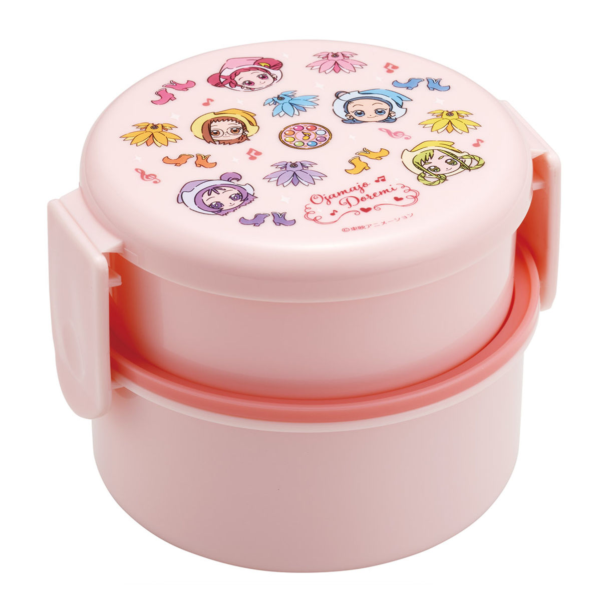 弁当箱 500ml 抗菌丸型ランチBOX2段 おジャ魔女どれみ ( 食洗機対応 抗菌 丸型 ランチボックス レンジ対応 二段 日本製 レンジOK 食洗機OK お弁当 弁当 フォーク付き 銀 AG 抗菌加工 )