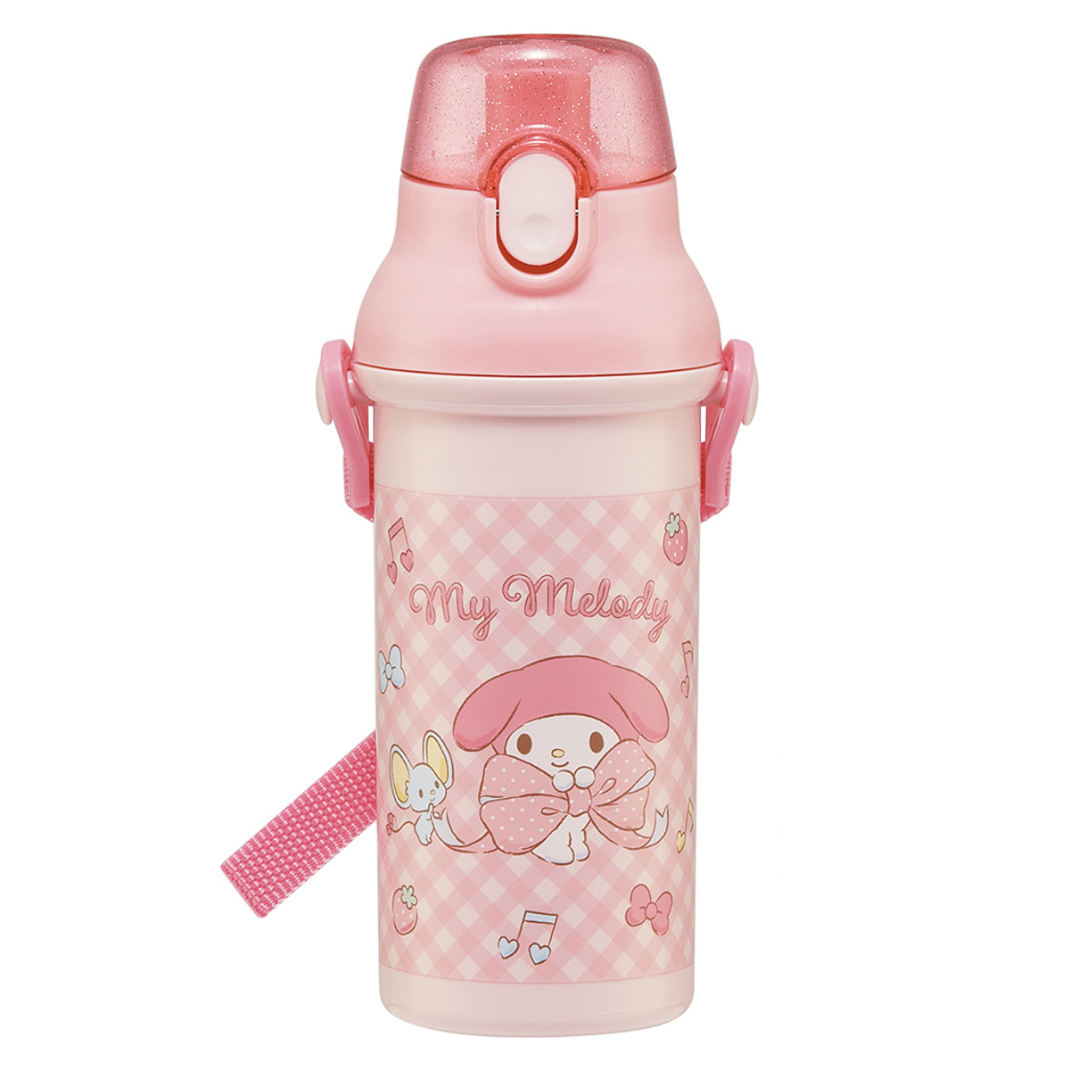 水筒 480ml 抗菌直飲プラボトル マイメロビックリボン ( マイメロディ 子供用 抗菌 プラスチック製 ダイレクトボトル 直飲み ワンタッチ 日本製 抗菌加工 AG 銀 ショルダーベルト付き 広口 軽量 ボトル ワンプッシュ )