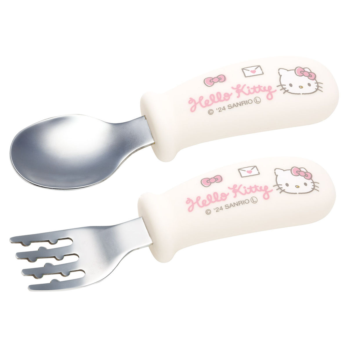 スプーン フォーク セット ハローキティ 握りやすい シリコン ( スプーン&フォーク ステンレス 食洗機対応 子供 ベビー 赤ちゃん カトラリー 持ちやすい 食事 ご飯 練習 麺 凸凹形状 女の子 )