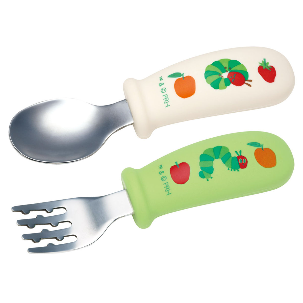 スプーン フォーク セット はらぺこあおむし 握りやすい シリコン ( スプーン&フォーク ステンレス 食洗機対応 子供 ベビー 赤ちゃん カトラリー 持ちやすい 食事 ご飯 練習 麺 凸凹形状 男の子 女の子 )