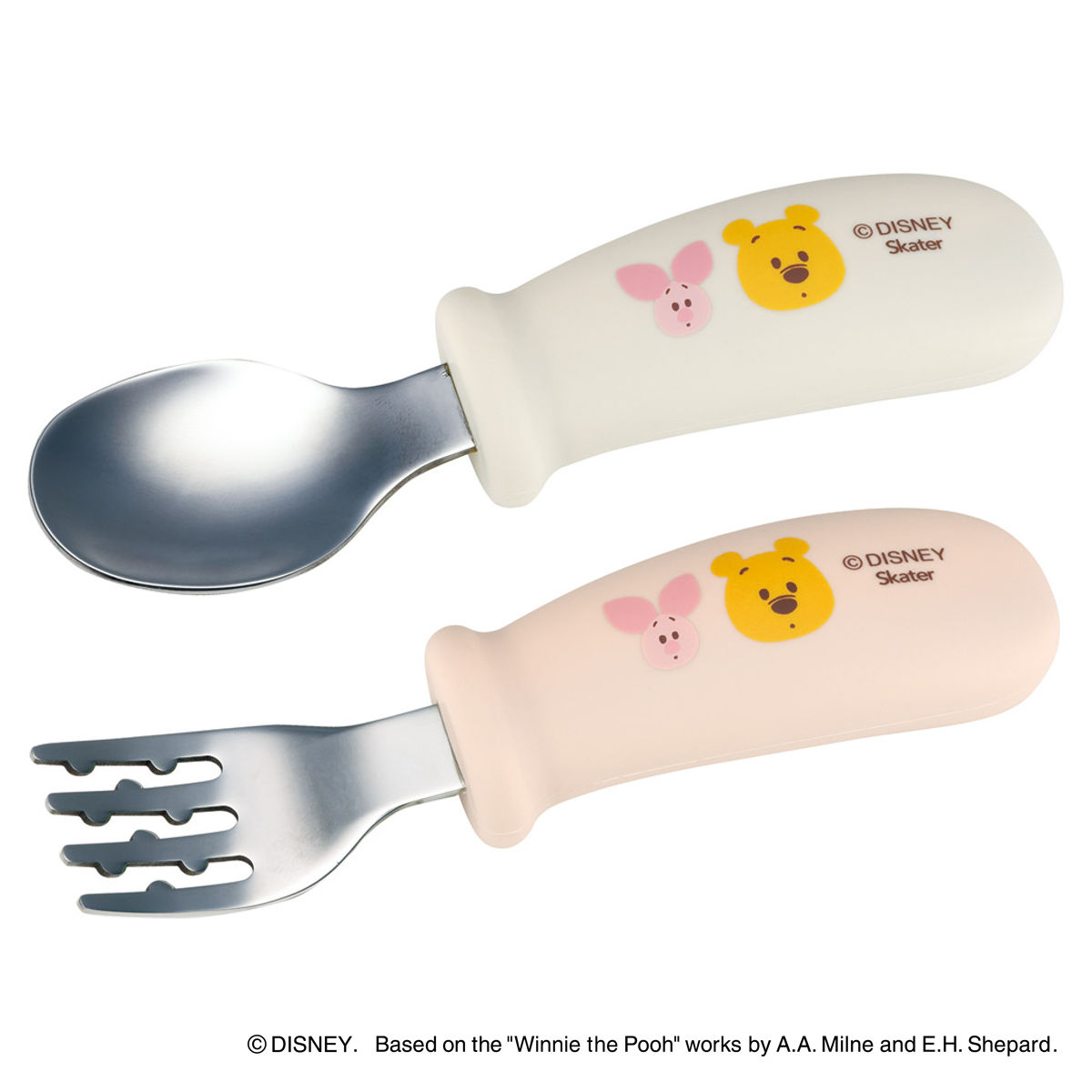スプーン フォーク セット くまのプーさん 握りやすい シリコン ( スプーン&フォーク ステンレス 食洗機対応 子供 ベビー 赤ちゃん カトラリー 持ちやすい 食事 ご飯 練習 麺 凸凹形状 男の子 女の子 )