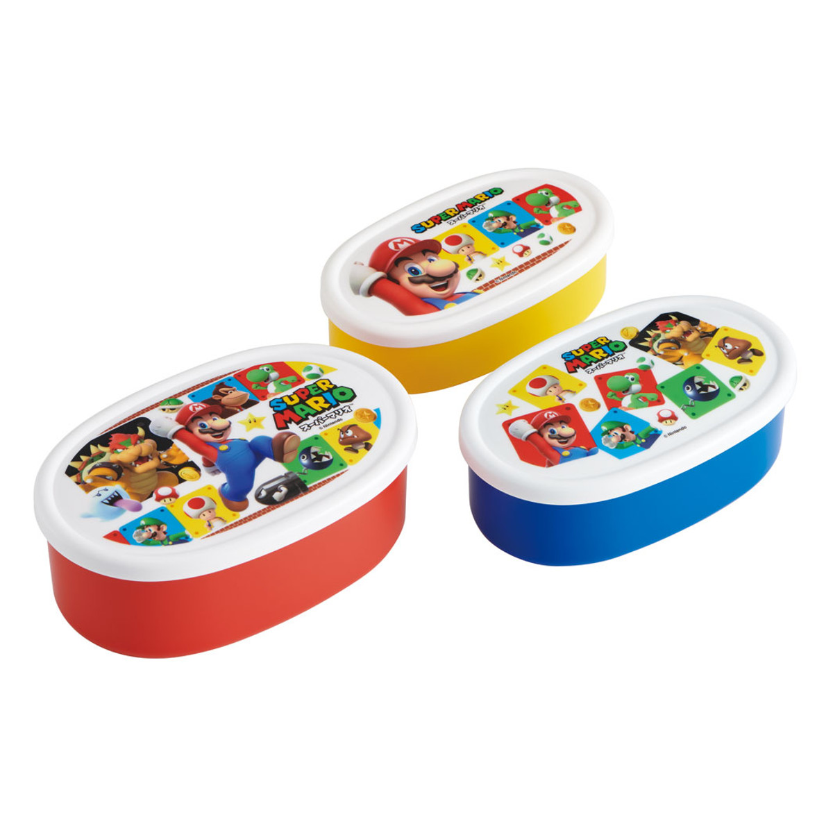 弁当箱 抗菌 3個セット キャラクター ( デザートケース フルーツケース 電子レンジ お弁当箱 プラスチック製 容器 レンジ対応 お弁当 おべんとう 1段 保存容器 3サイズ 保存 ケース ) 【スーパーマリオ23】 スーパーマリオ23