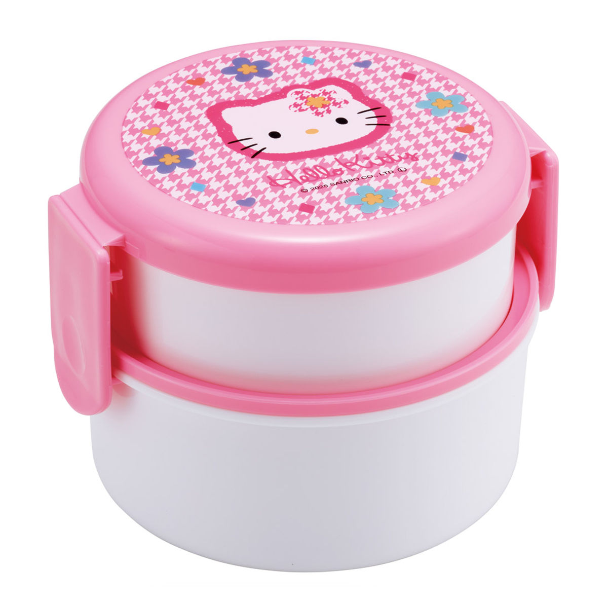 弁当箱 500ml 抗菌丸型ランチBOX2段 キティ カオハナ ( 食洗機対応 抗菌 丸型 ランチボックス レンジ対応 二段 日本製 レンジOK 食洗機OK お弁当 弁当 フォーク付き 銀 AG 抗菌加工 )