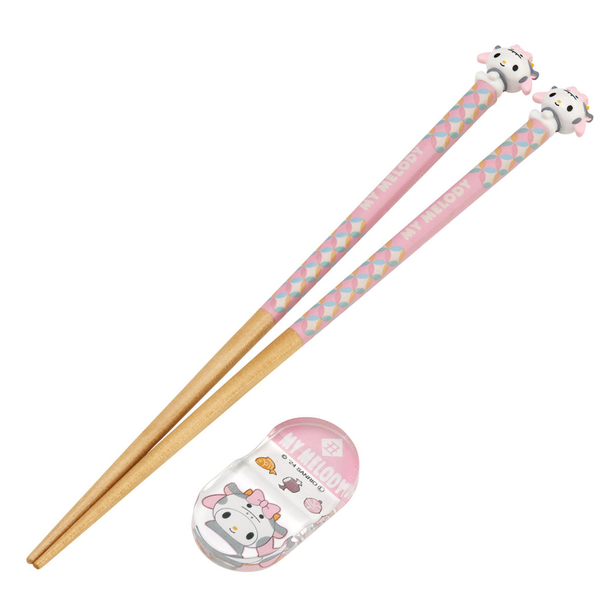 箸 マスコット付箸・箸置き ( 21cm お箸 天然木 キャラクター すべり止め加工 はし ハシ おはし カトラリー 干支 スヌーピー クロミ マイメロディ ハローキティ シナモロール ハンギョドン ポムポムプリン かわいい ) 【マイメロディ丑】 マイメロディ丑