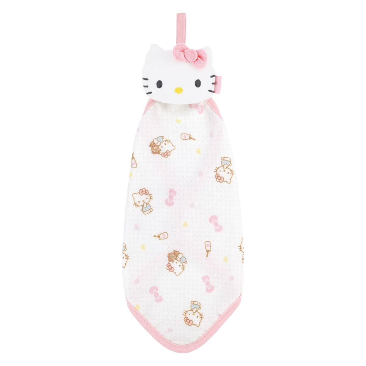 ハンドタオル マスコット付き タオル 赤ちゃん キャラクター ハローキティ ( ループ付きタオル ループ付きハンドタオル 綿100% ガーゼ パイル ループ付き ガーゼハンカチ タオルハンカチ ハンカチ 綿 コットン 吸水 速乾 かわいい )