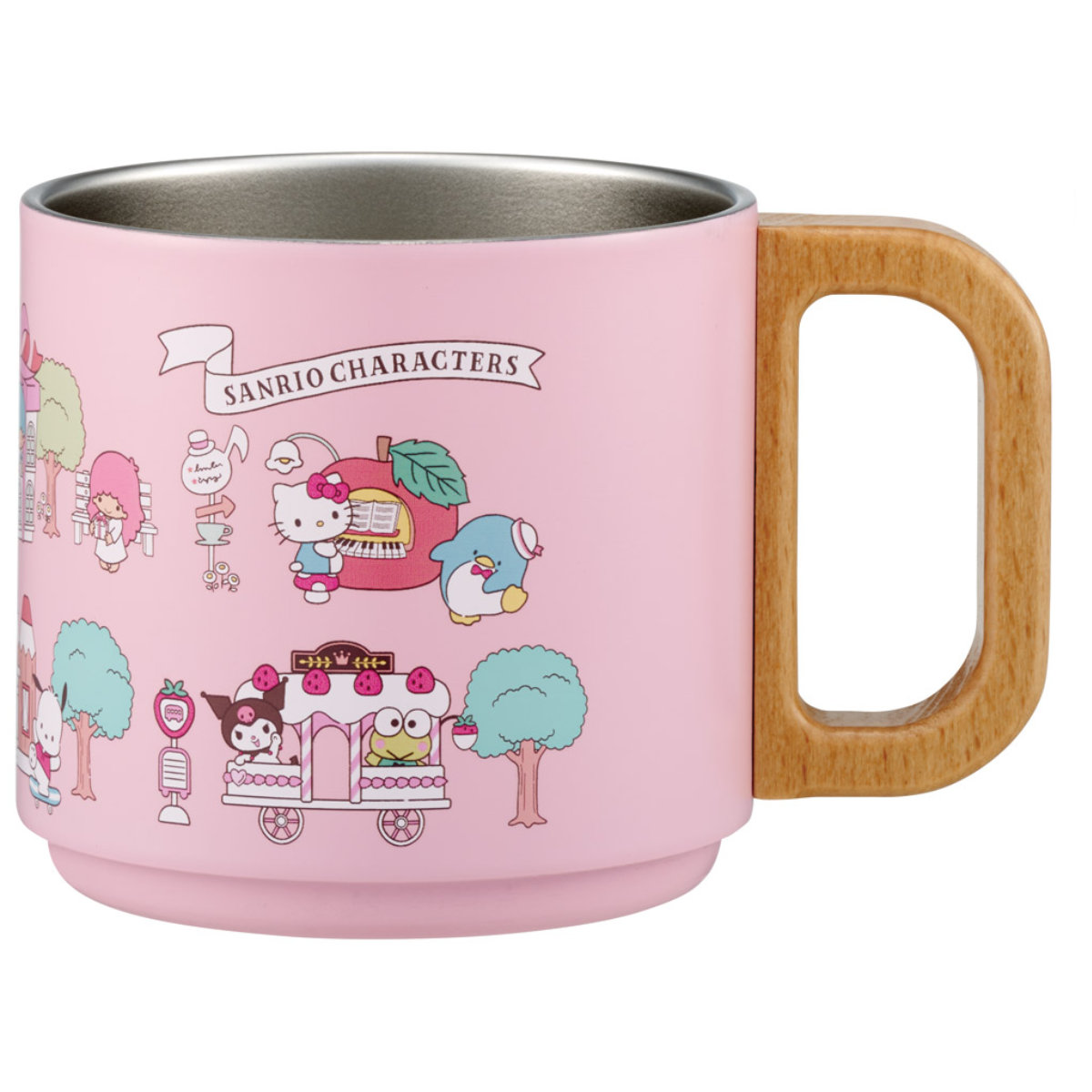 マグカップ 350ml スタッキング ステンマグ サンリオキャラクターズ village ( ステンレス 真空断熱 二重構造 コップ マグ マグコップ サンリオ かわいい 保冷 保温 天然木 積み重ね スタッグ )
