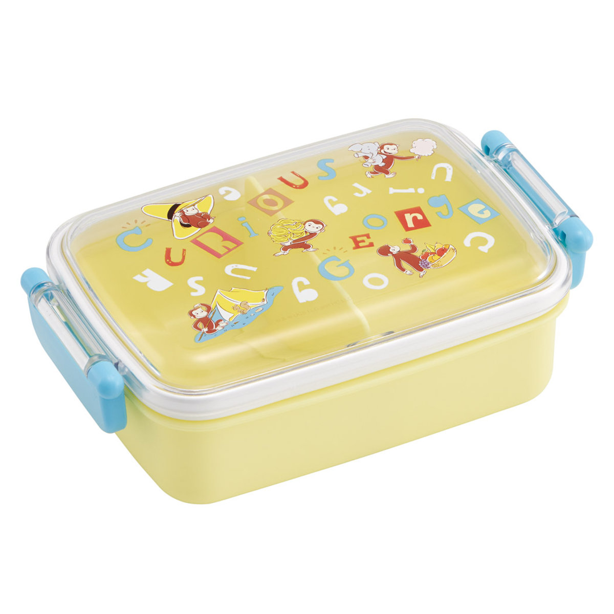 弁当箱 1段 450ml ふわっとタイトランチBOX ジョージ アルファベット ( ランチボックス 食洗機対応 レンジ対応 抗菌 日本製 ドーム蓋 キッズ 子供 食洗機OK レンジOK お弁当 弁当 一段 2点ロック 抗菌加工 )