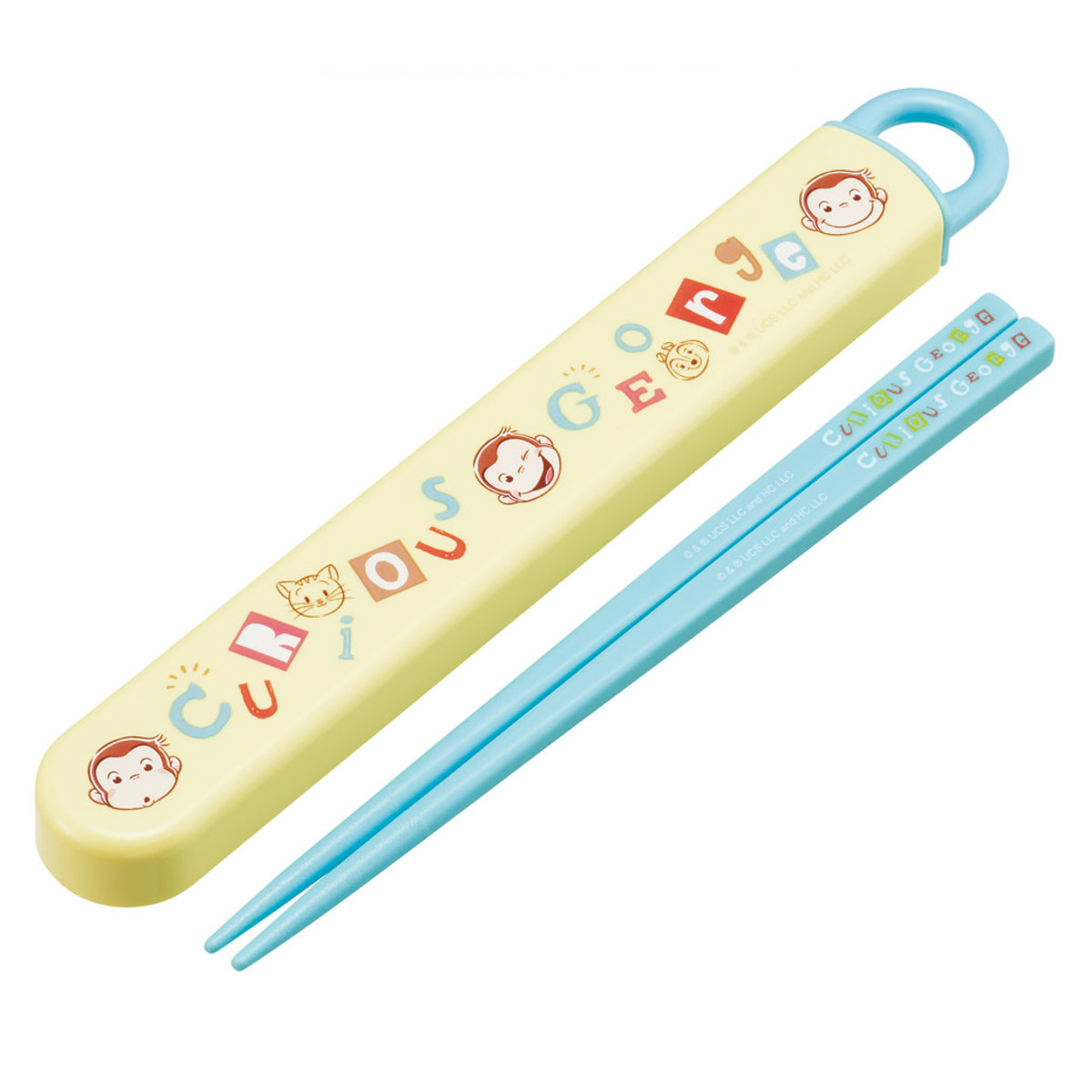 箸箱セット スライド式ハシ箱セット ジョージ アルファベット ( おさるのジョージ 箸 16.5cm 食洗機対応 お箸 箸箱 子供 日本製 16.5センチ カトラリー 食洗機OK お弁当用 給食 お弁当 弁当 幼稚園 保育園 キッズ )