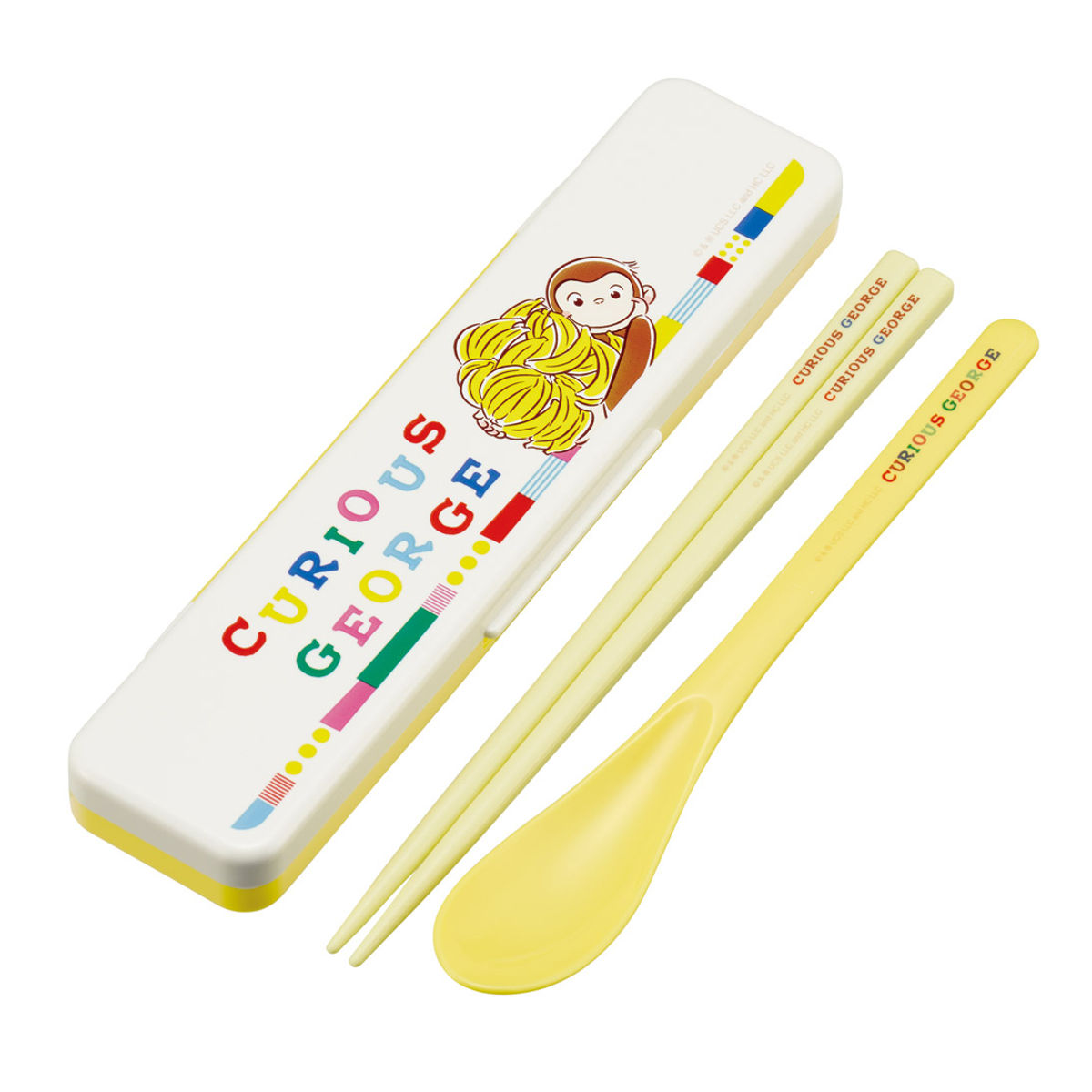 コンビセット ジョージ ブロック 箸 スプーン ( おさるのジョージ 食洗機対応 18センチ お箸 音の鳴らない カトラリー 日本製 食洗機OK カトラリーセット 持ち運び お弁当 弁当 箸箱 )