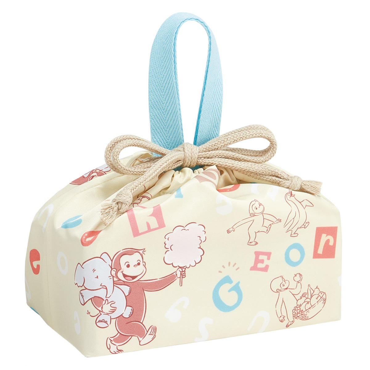 弁当袋 ランチ巾着 ジョージ アルファベット ( おさるのジョージ お弁当袋 給食袋 巾着袋 ランチバッグ 子供 お弁当箱 日本製 弁当箱 弁当 給食 袋 弁当巾着 マチ 小物入れ 幼稚園 保育園 キッズ )