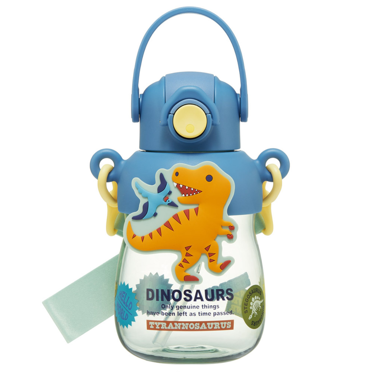 水筒 650ml ラバーマスコット付ストローボトル ディノサウルス ( ストロー付ボトル ストローボトル クリアボトル ワンプッシュ ワンタッチ ストロータイプ 子供 子供用水筒 クリア ショルダーベルト 幼稚園 保育園 キッズ )