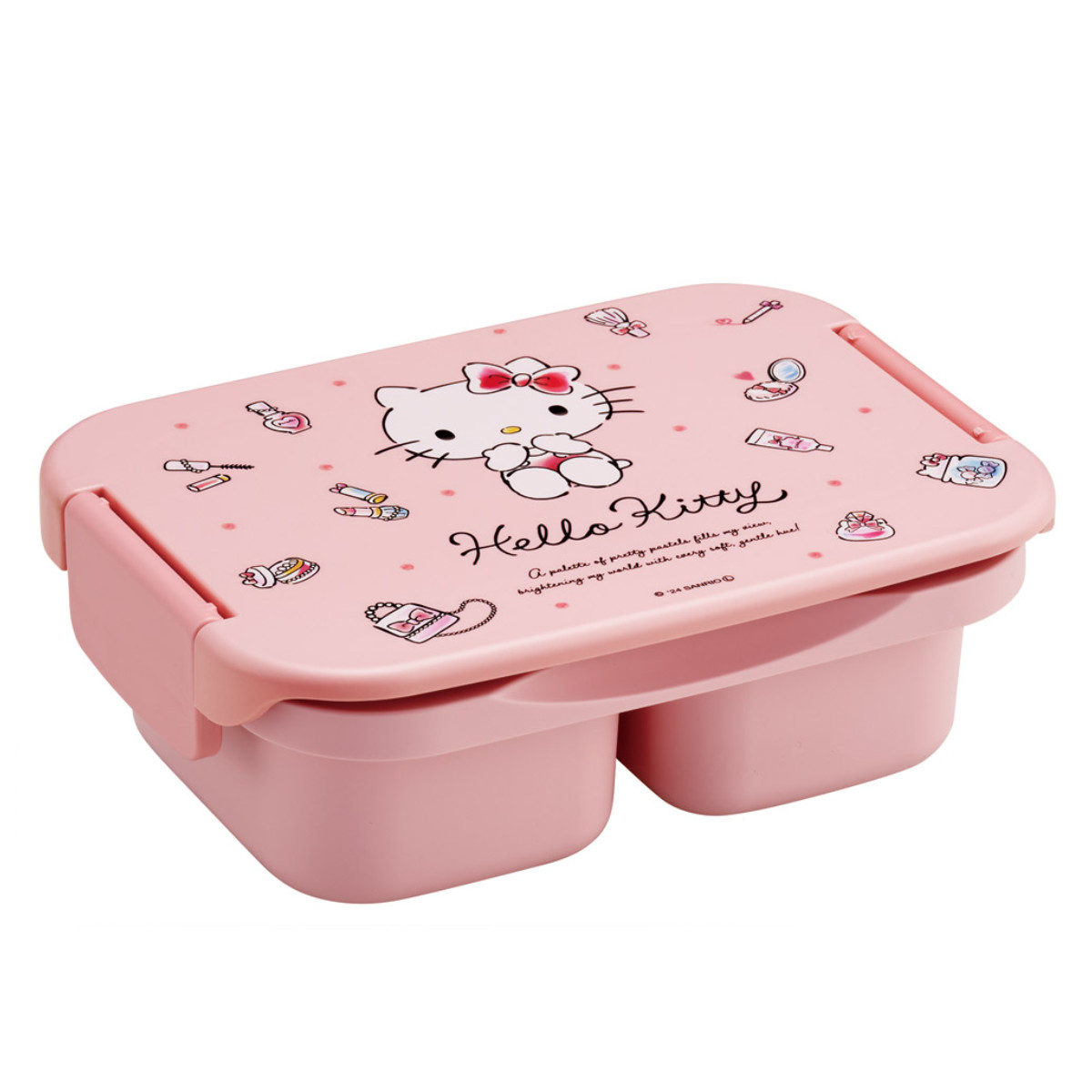 弁当箱 500ml 抗菌セパレート型タイト キティ 水彩コスメ ( ランチボックス 食洗機対応 レンジ対応 パッキン一体 抗菌 日本製 食洗機OK レンジOK 大人 キッズ お弁当 弁当 お弁当箱 一段 2点ロック 銀 AG 抗菌加工 )