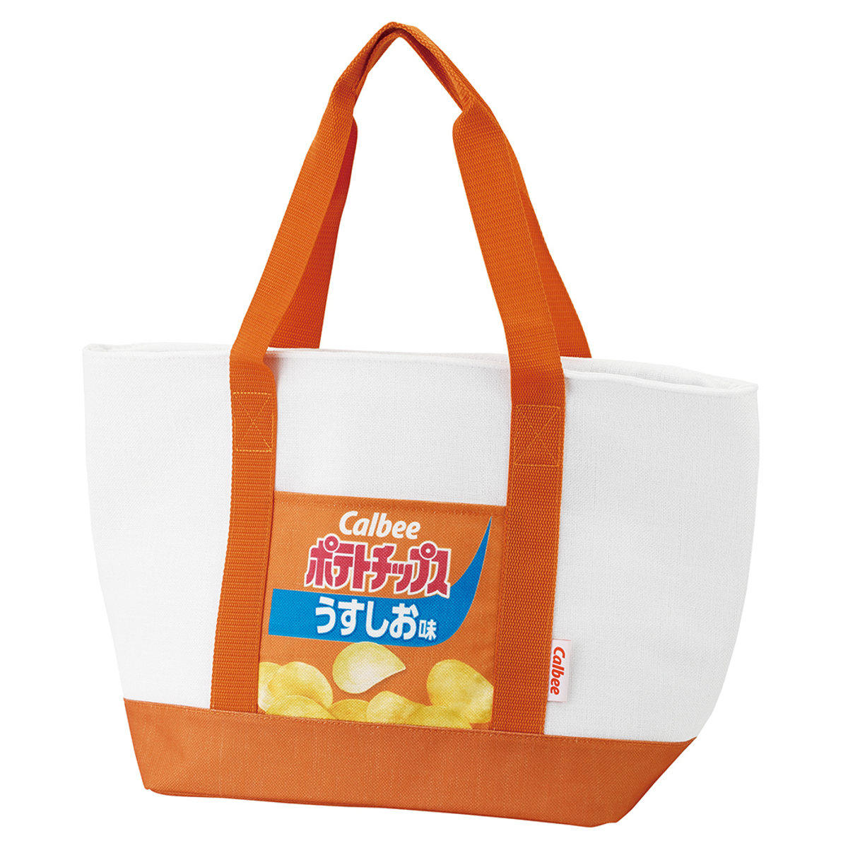 エコバッグ 麻風 トート 保冷 ショッピング カルビー ( ランチバッグ ショッピングバッグ 保温 クーラートートバッグ マチ広 ファスナー お菓子パッケージ レジャー 弁当袋 買い物 食料品 冷蔵品 冷凍品 かわいい ) 【ポテチうすしお味】 ポテチうすしお味